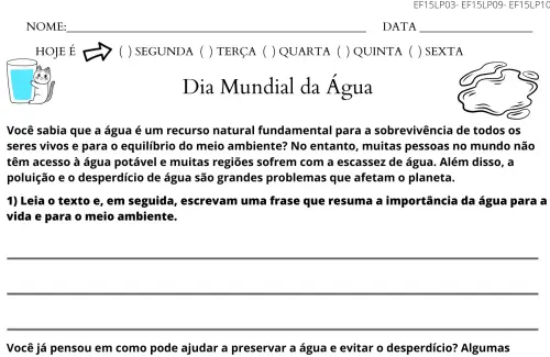 atividade 4º ano dia mundial da água